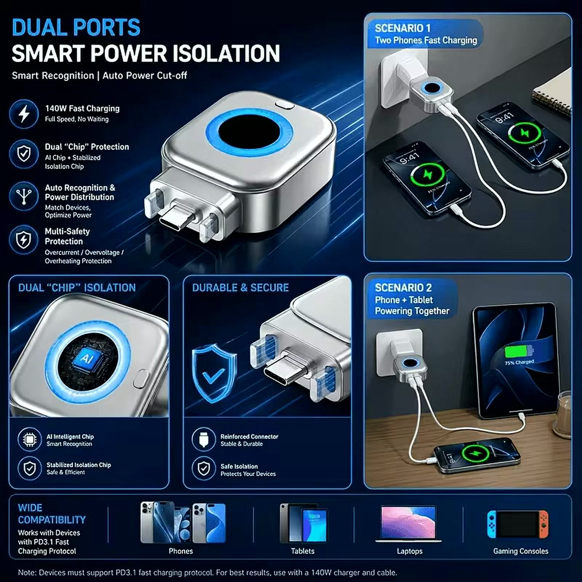 AutoVolt detalle del puerto USB-C y conector